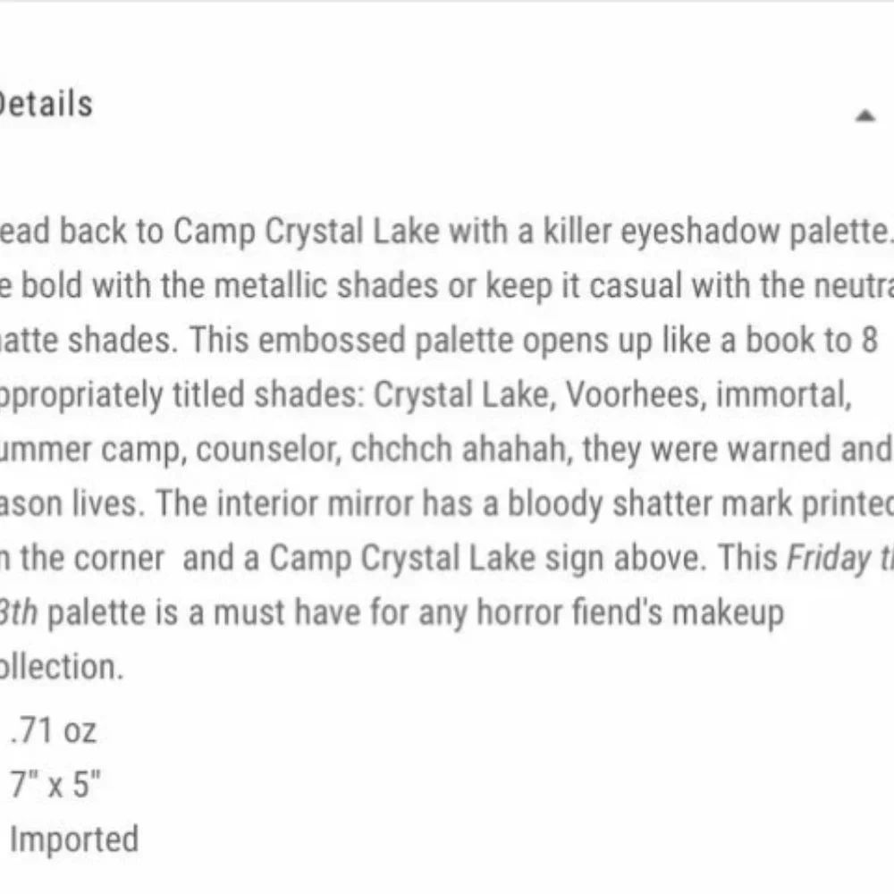 Friday the 13th Jason Voorhees No Place to Hide Eyeshadow Palette Crystal Lake